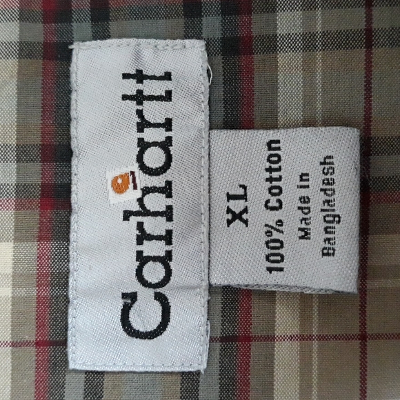Carhartt men's button up work shirt long sleeve cotton brown plaid size XL - Picture 10 of 14